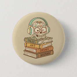 Sugar Skull Passionate About Reading 缶バッジ
