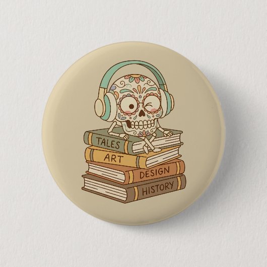 Sugar Skull Passionate About Reading 缶バッジ (正面)