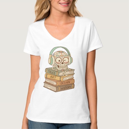 Sugar Skull Passionate About Reading Tシャツ (正面)