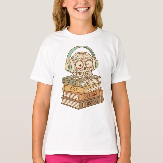 Sugar Skull Passionate About Reading Tシャツ (正面)