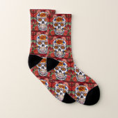 Sugar Skull Pink Red Roses Holidays Unisex ソックス (ペア)