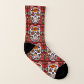 Sugar Skull Pink Red Roses Holidays Unisex ソックス (左内側)