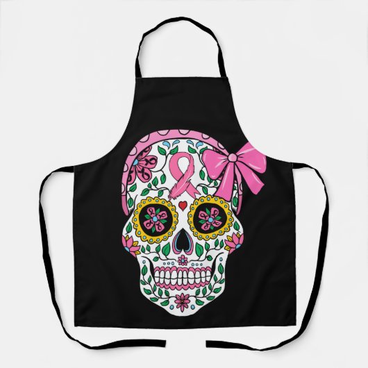 Sugar Skull Pink Ribbon Calavera Breast Cancer エプロン (正面)