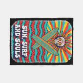Sugar Skull Psychedelic Sun Retro Surf Ocean Waves フリースブランケット (正面(横))