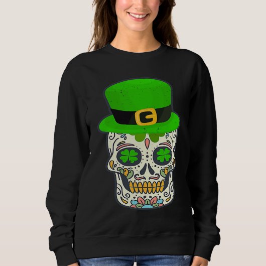 Sugar Skull Saint Patricks Day Of Dead Lucky Hallo スウェットシャツ (正面)