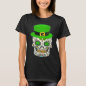 Sugar Skull Saint Patricks Day Of Dead Lucky Hallo Tシャツ (正面)