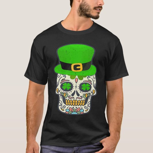 Sugar Skull Saint Patricks Day Of Dead Lucky Hallo Tシャツ (正面)