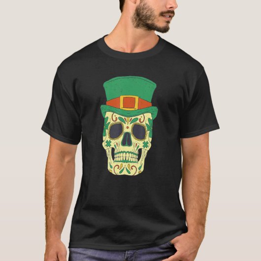 Sugar Skull Saint Patricks Day of Dead Mexican Men Tシャツ (正面)
