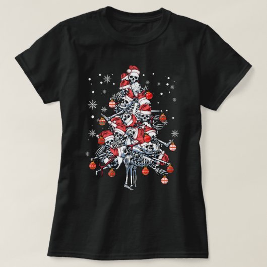 Sugar Skull Santa Hat Christmas Tree Funny Xmas Tシャツ (デザイン正面)