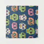 sugar skull seamless pattern vintage illustration タペストリー (正面(横))