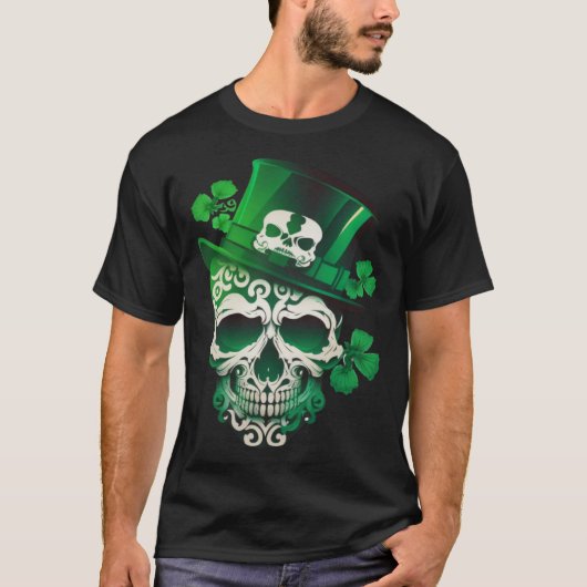Sugar Skull St Patricks Day Irish Skull Leprechaun Tシャツ (正面)