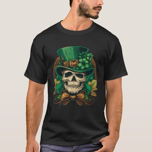 Sugar Skull St Patricks Day Irish Skull Leprechaun Tシャツ (正面)