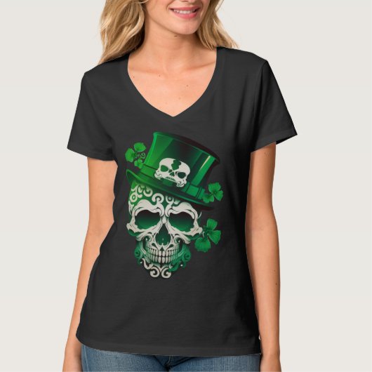 Sugar Skull St Patricks Day Irish Skull Leprechaun Tシャツ (正面)