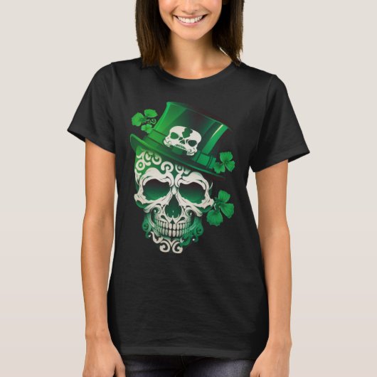 Sugar Skull St Patricks Day Irish Skull Leprechaun Tシャツ (正面)
