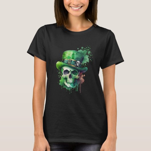 Sugar Skull St Patricks Day Irish Skull Leprechaun Tシャツ (正面)