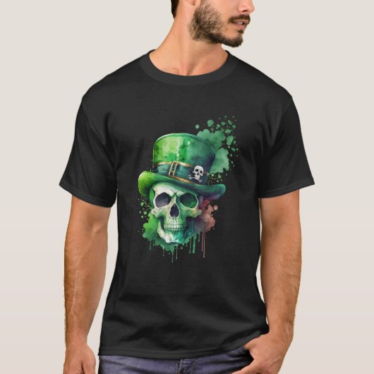 Sugar Skull St Patricks Day Irish Skull Leprechaun Tシャツ (正面)