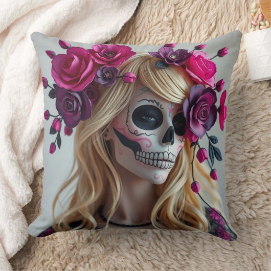 Sugar skull throw pillow クッション (ブランケット)