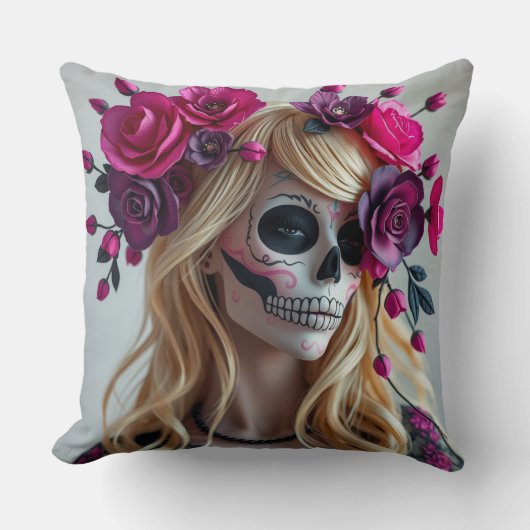 Sugar skull throw pillow クッション (正面)
