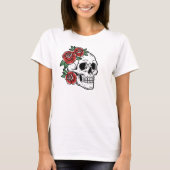 Sugar Skull with Red Roses Poster Tシャツ (正面)