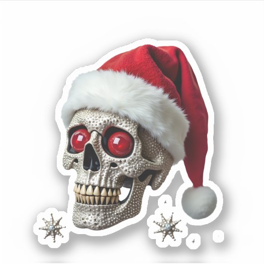 Sugar Skull with Santa Hat Tee Christmas Pajama Xm シール (正面)