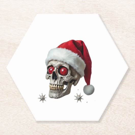 Sugar Skull with Santa Hat Tee Christmas Pajama Xm ペーパーコースター (正面)