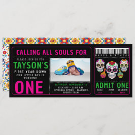 Sugar Skulls Day 1st Birthday Party Colorful Día 招待状