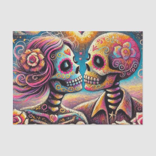 Sugar Skulls in Love Chalk Pastel Decoupage 薄葉紙 (正面)