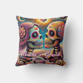 Sugar Skulls in Love Chalk Pastel Personalized クッション (裏面)