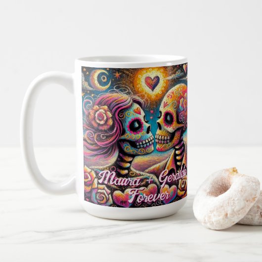 Sugar Skulls in Love Chalk Pastel Personalized コーヒーマグカップ (ドーナツ)