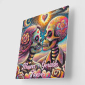 Sugar Skulls in Love Chalk Pastel Personalized スクエア壁時計 (傾斜)