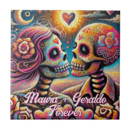 Sugar Skulls in Love Chalk Pastel Personalized タイル