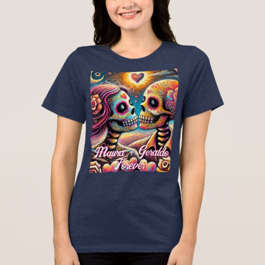 Sugar Skulls in Love Chalk Pastel Personalized トライブレンドＴシャツ (正面)