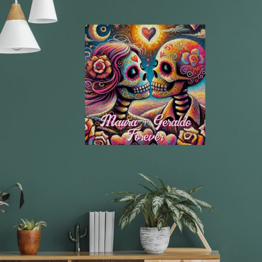 Sugar Skulls in Love Chalk Pastel Personalized ポスター (リビング1)
