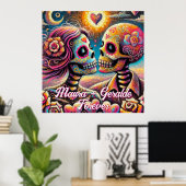 Sugar Skulls in Love Chalk Pastel Personalized ポスター (ホームオフィス)