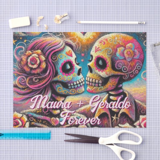 Sugar Skulls in Love Personalized Decoupage 薄葉紙 (クラフト)