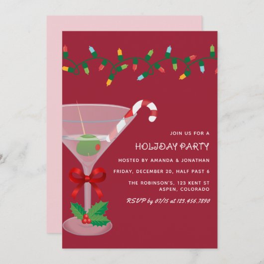 Sugarplum Blush Christmas Holiday Cocktail Party 招待状 (正面/裏面)