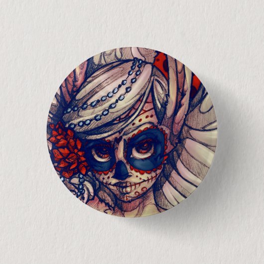 SugarSkullのバニーPin 缶バッジ (正面)