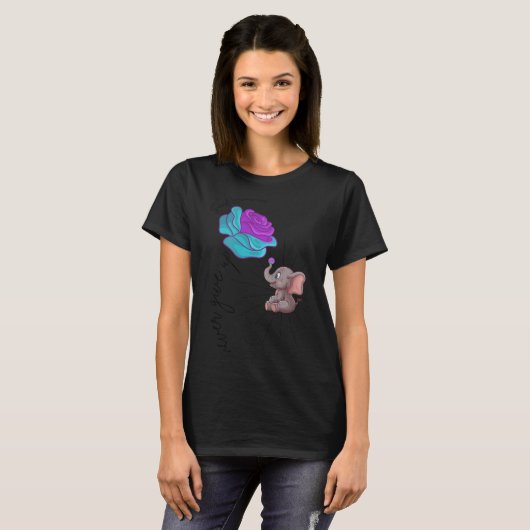 Suicide Awareness Flower Elephant Ribbon Graphic  Tシャツ (正面フル)
