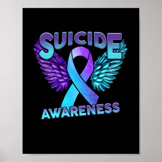 Suicide Awareness Wings And Ribbon Suicide Prevent ポスター (正面)
