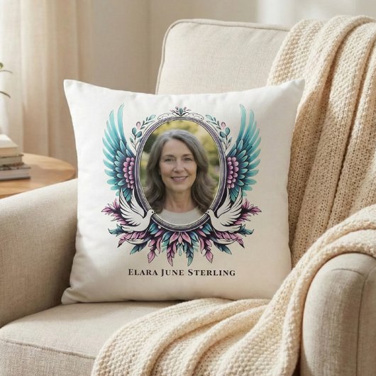 Suicide Loss Memorial Angel Wing Custom Photo Poem クッション