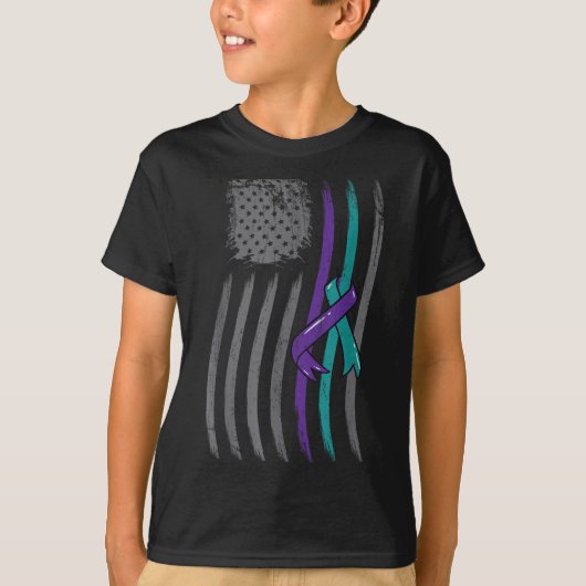 Suicide Prevention American Flag Purple Awareness  Tシャツ (正面)