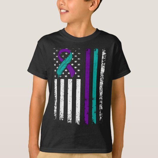 Suicide Prevention Awareness American Flag Ribbon  Tシャツ (正面)
