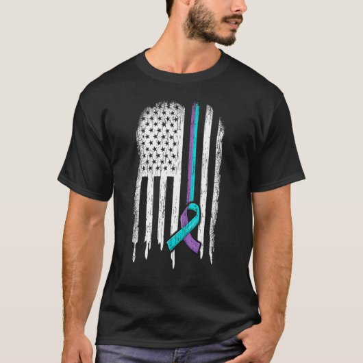 Suicide Prevention Awareness American Flag Ribbon Tシャツ (正面)