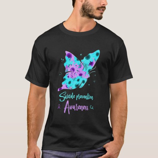 Suicide Prevention Awareness Butterfly Sunflower P Tシャツ (正面)