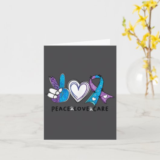 Suicide Prevention Awareness Teal &amp; Purple Rib カード (黄色い花)