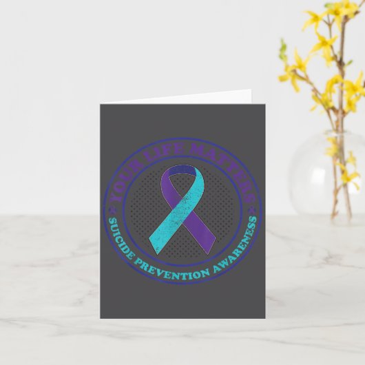 Suicide Prevention Awareness Teal &amp; Purple Rib カード (黄色い花)