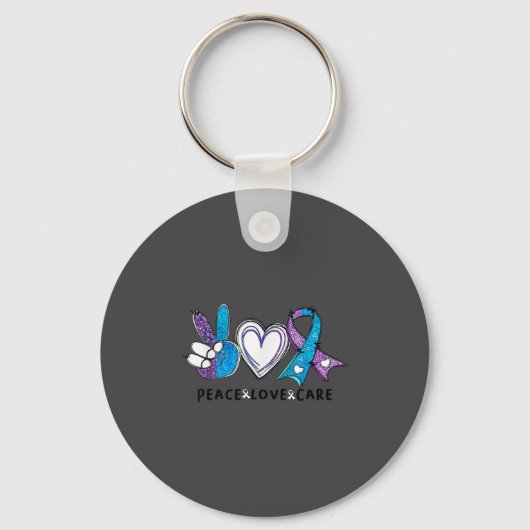 Suicide Prevention Awareness Teal &amp; Purple Rib キーホルダー (正面)