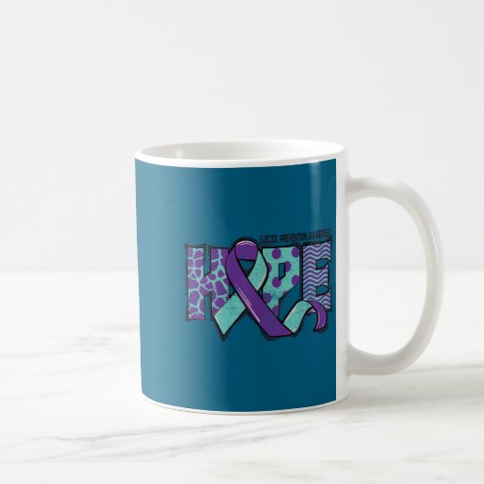 Suicide Prevention Awareness Teal &amp; Purple Rib コーヒーマグカップ (右)