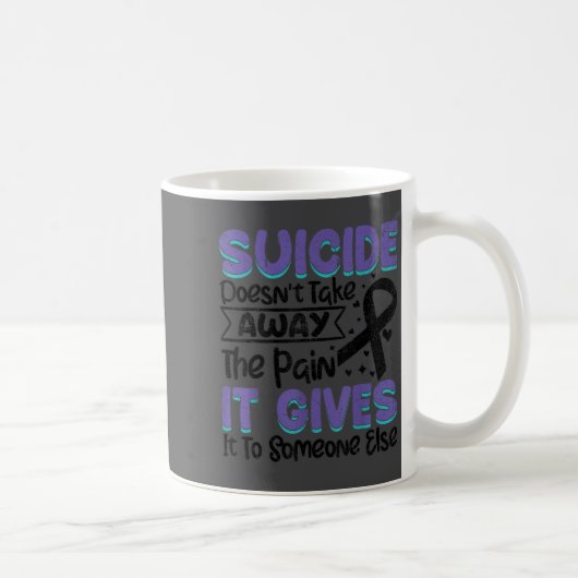 Suicide Prevention Awareness Teal &amp; Purple Rib コーヒーマグカップ (右)