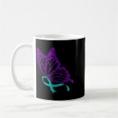 Suicide Prevention Awareness Teal &amp; Purple Rib コーヒーマグカップ (左)